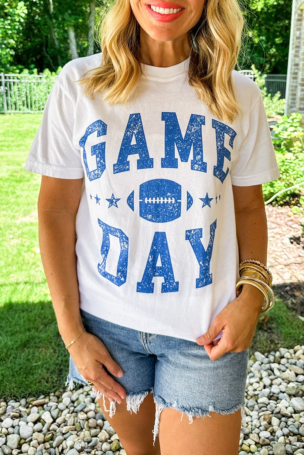 White GAME DAY Rugby Football Graphic Crewneck T-Shirt