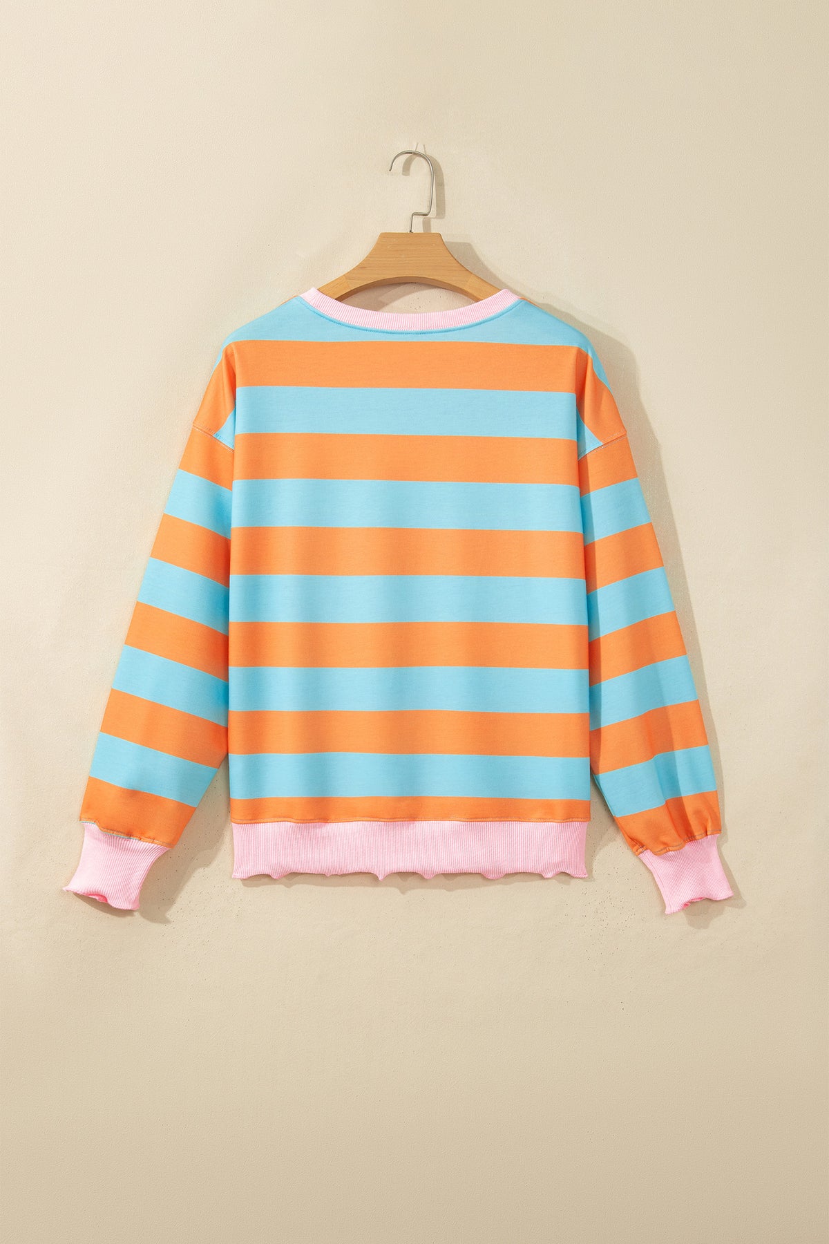Orange Stripe Ribbed Color Block Trim Round Neck Shift Top