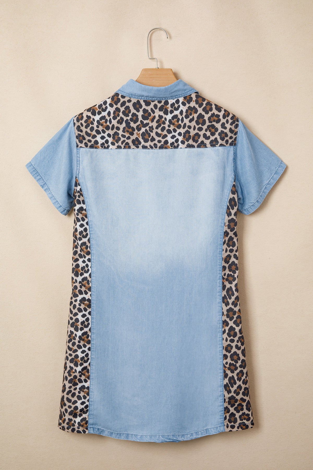 Myosotis Denim Color Block Leopard Patchwork T Shirt Mini Dress