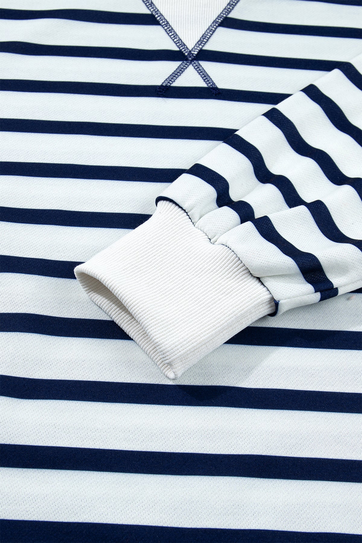 Blue Stripe Striped Stand Neck Ribbed Cuff Hem Sweatshirt
