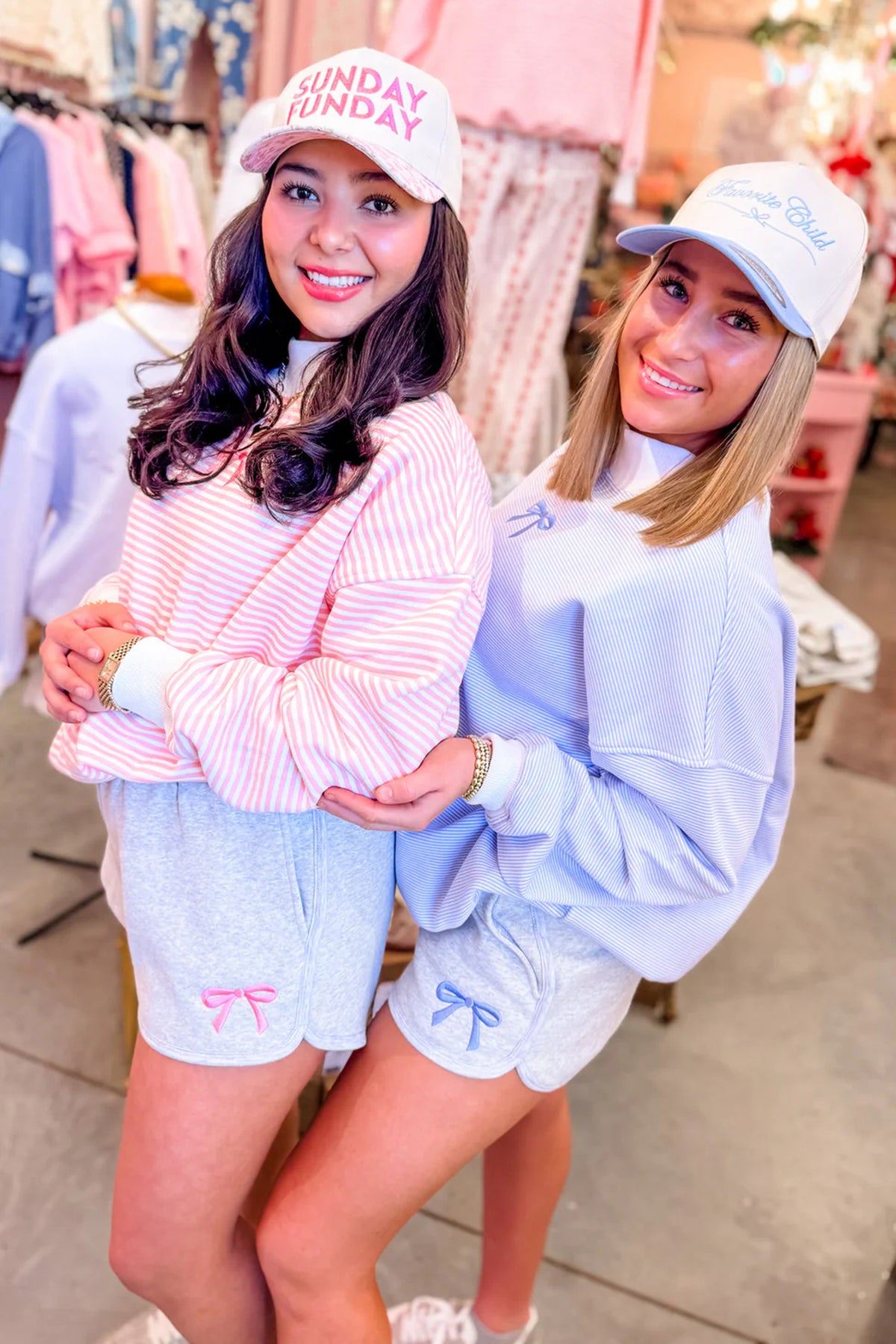 Pink Stripe Embroidered Bow High Neck Sweatshirt