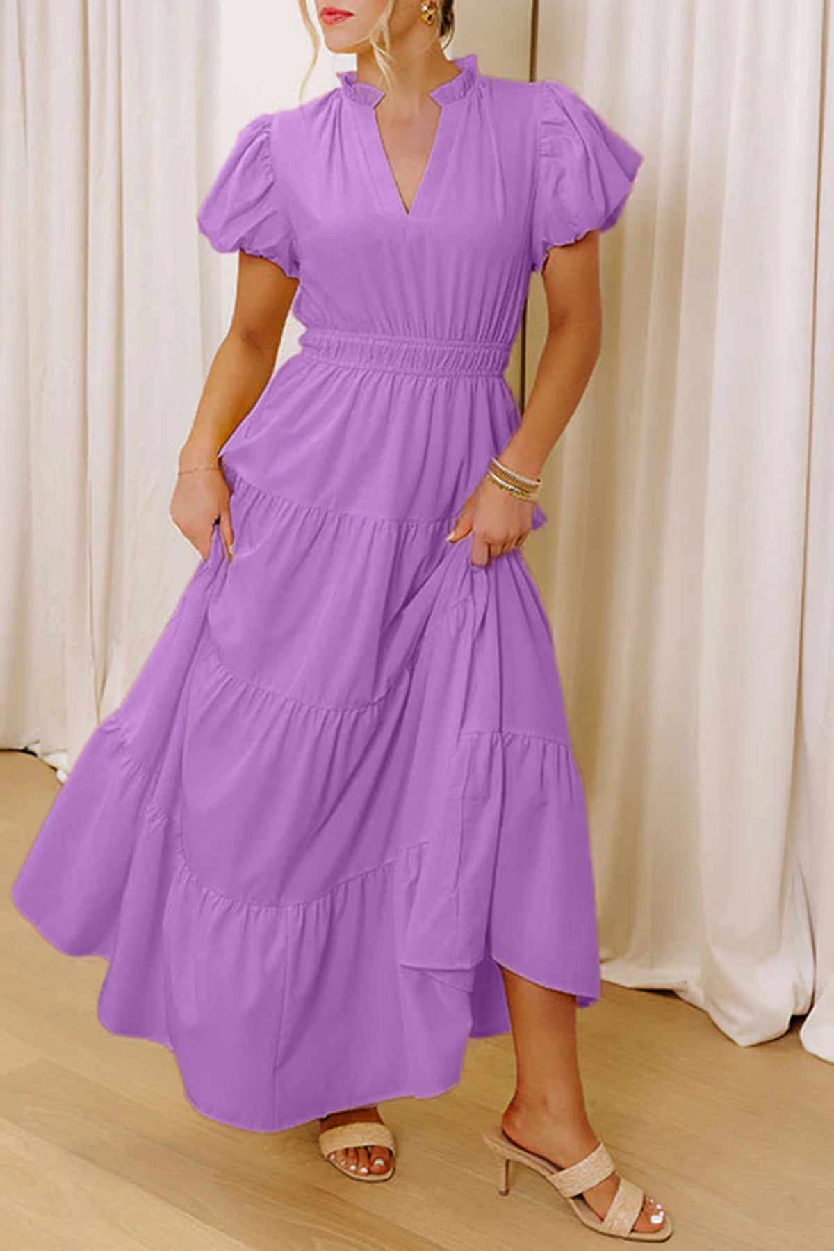 Green V-Neck Maxi Dress