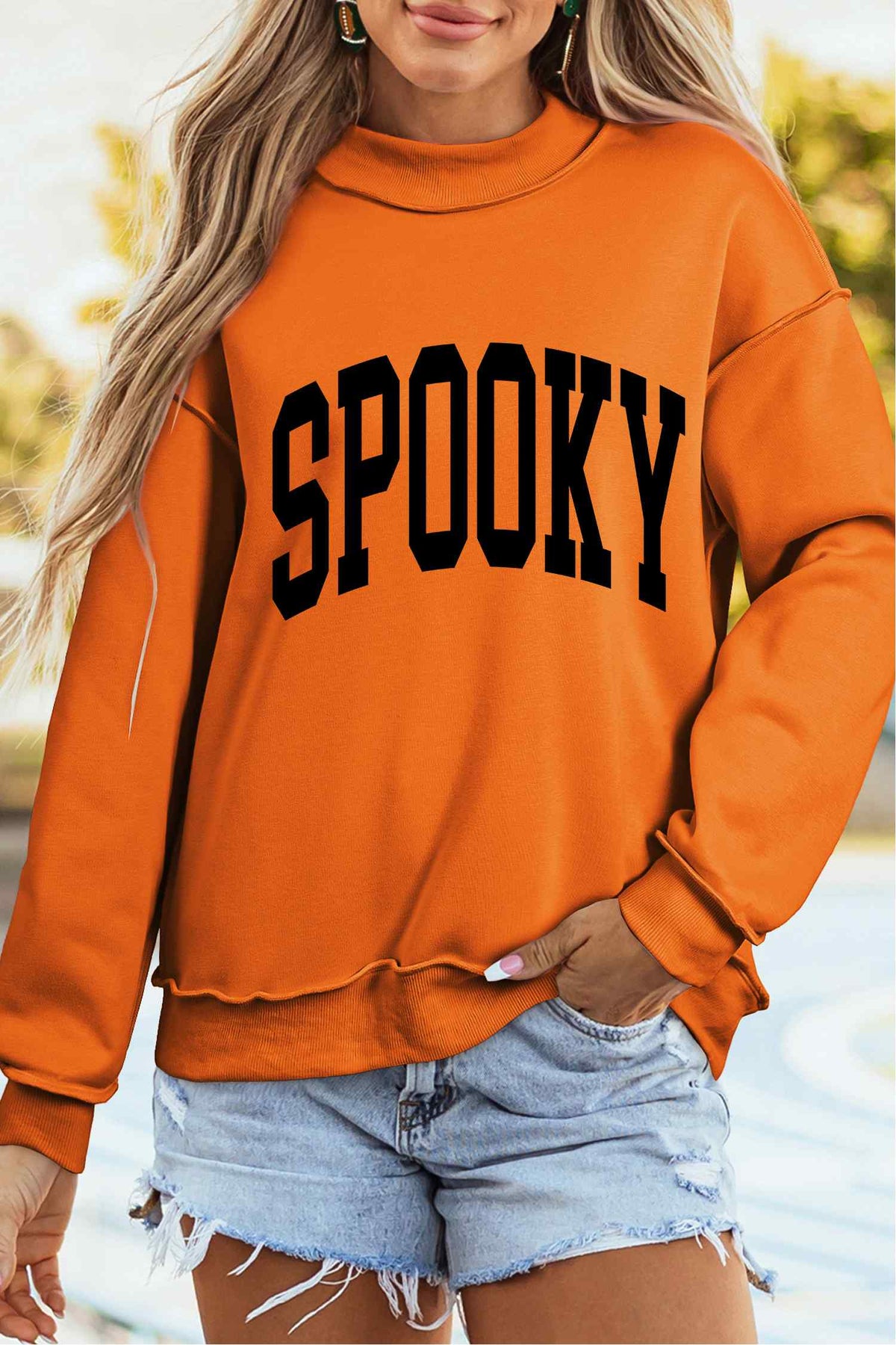 Carrot Oversized Halloween Print Mock Neck Reversible Sweatshirt