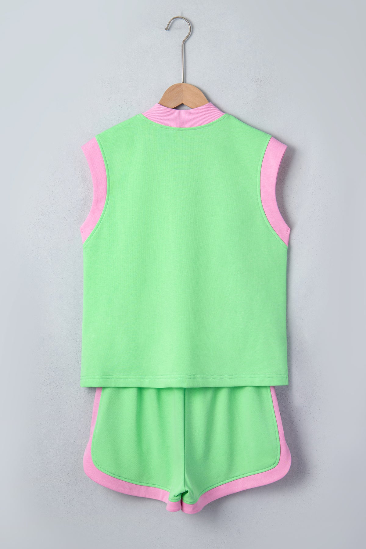 Women's Pitaya Pink Color Block Accent Half Zip Top Athleisure Shorts Set