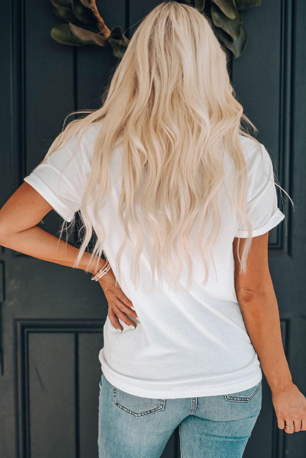 White Sequin Strawberry Patched Crew Neck T-Shirt