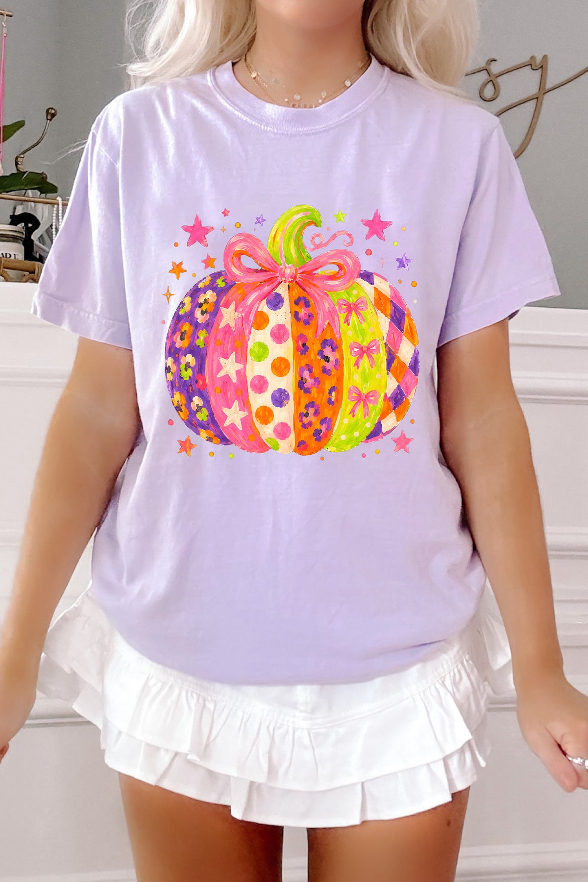 Orchid Petal Playful Pumpkin Printed Graphic T-Shirt