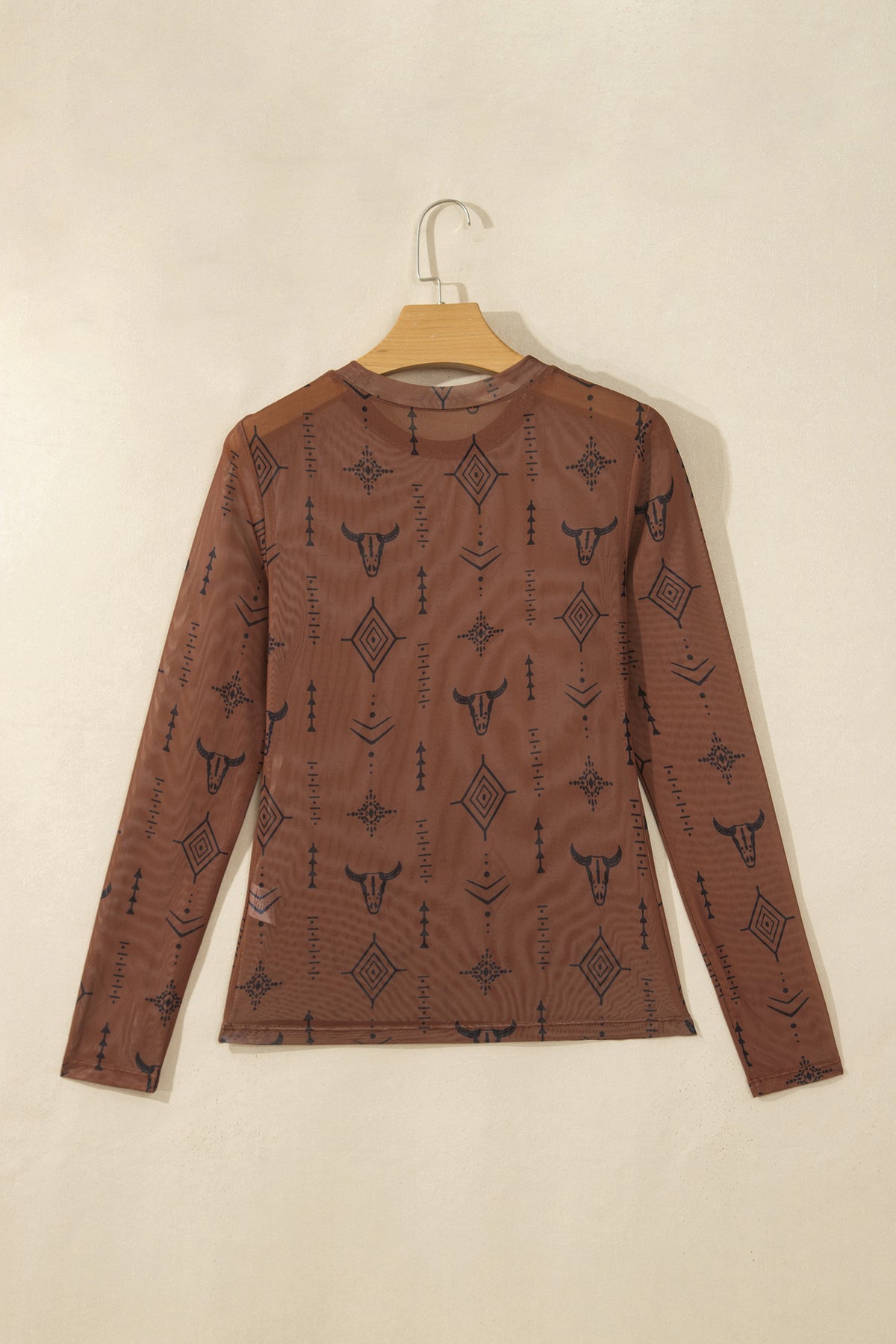 Chestnut Retro Western Print Mesh Sheath Top