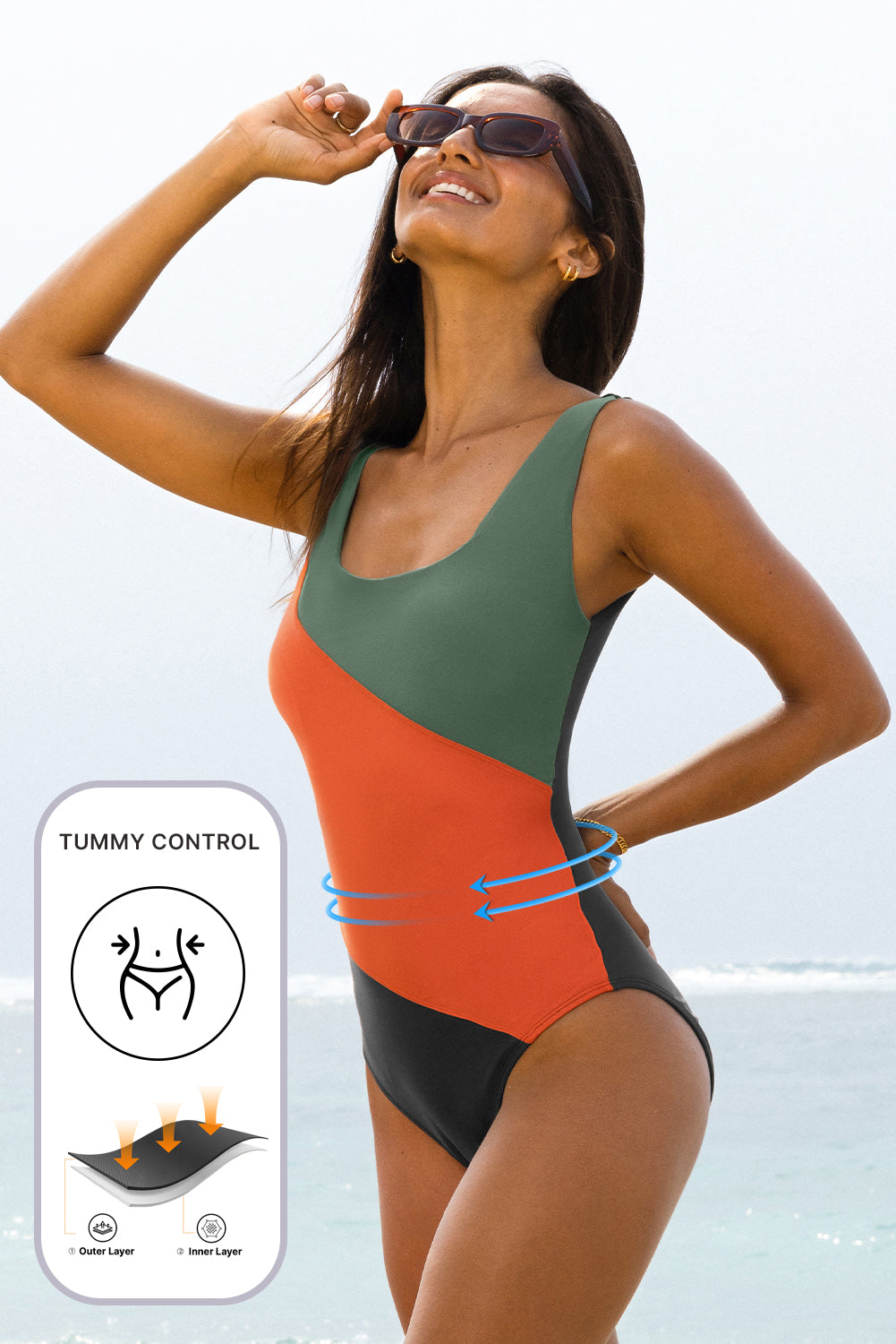 Duffel Green Colorblock Square-Neck One-Piece