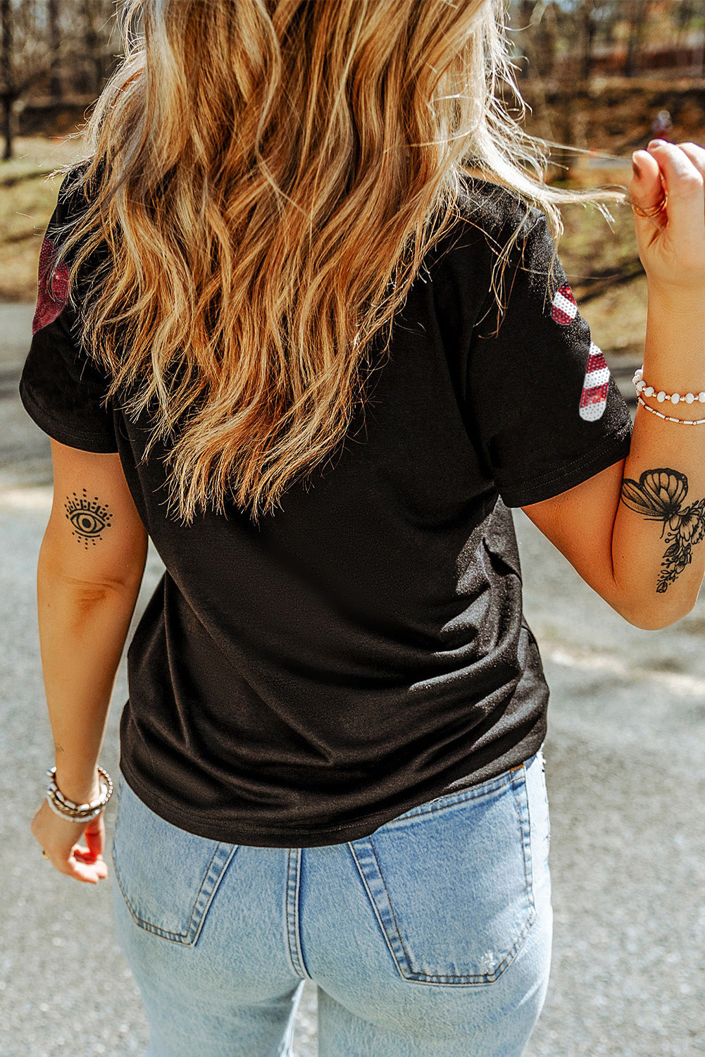 Black Sequin Christmas Essentials Graphic Crewneck T-Shirt