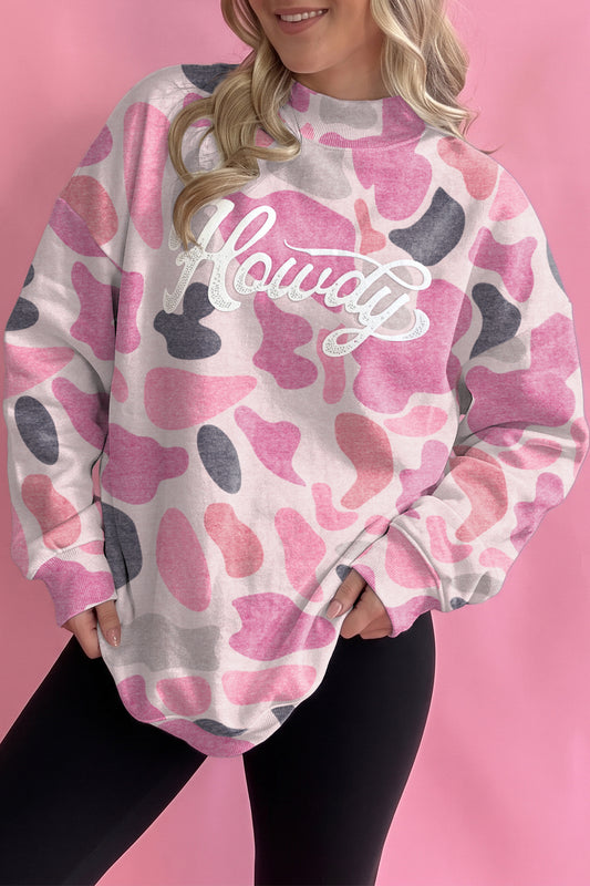 Pink Camo Print Howdy Western Style Sweatshirt