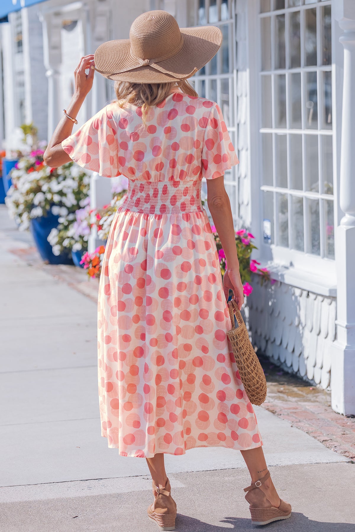 Pink Polka Dot Ruffle Maxi Dress