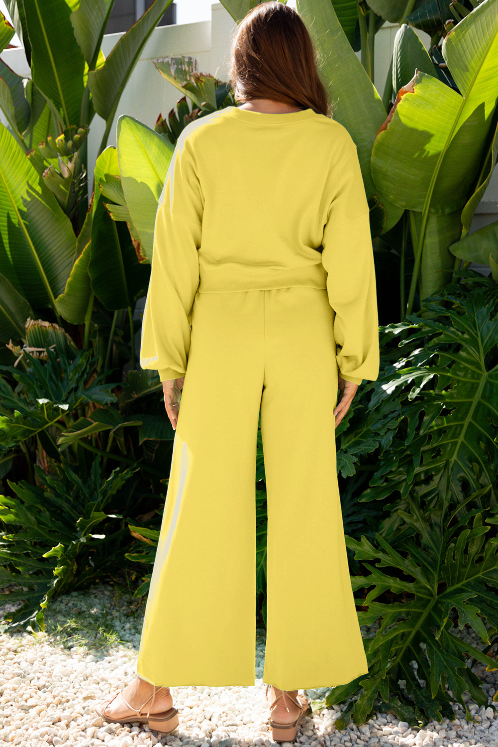 Women's Mist Blue Drop Shoulder Puff Sleeve Crop Pullover Wide Leg Pants Set