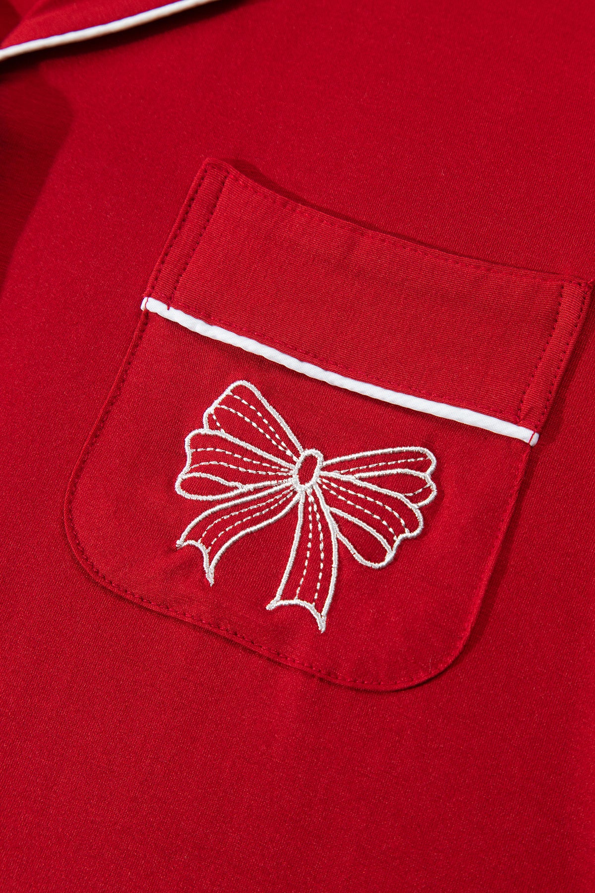 Racing Red Bow Pocket Long Sleeve Pajama Set