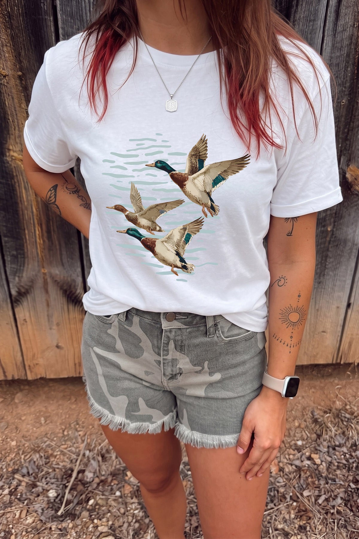 White Western Mallard Lake Graphic Casual Graphic T-Shirt
