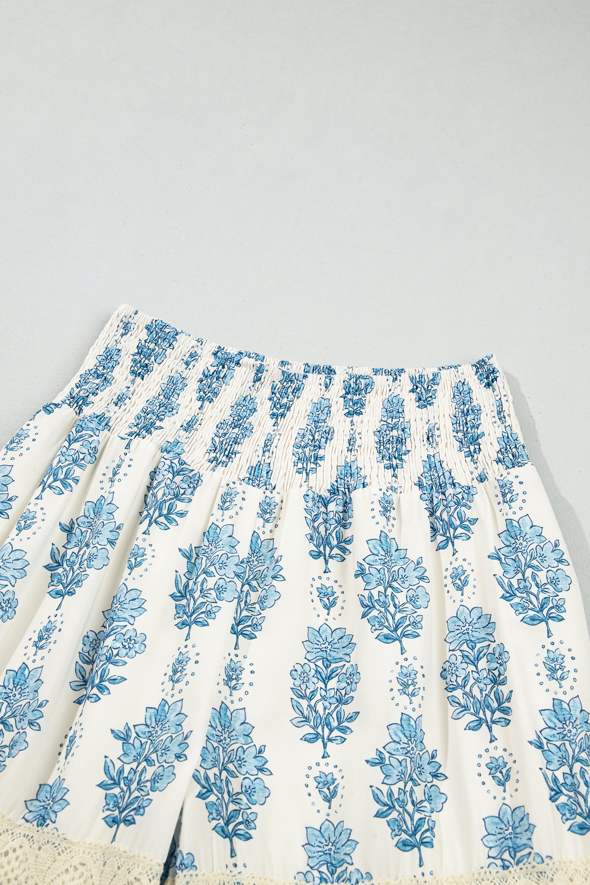 Sky Blue Floral Print Lace Patchwork Wide Leg Pants
