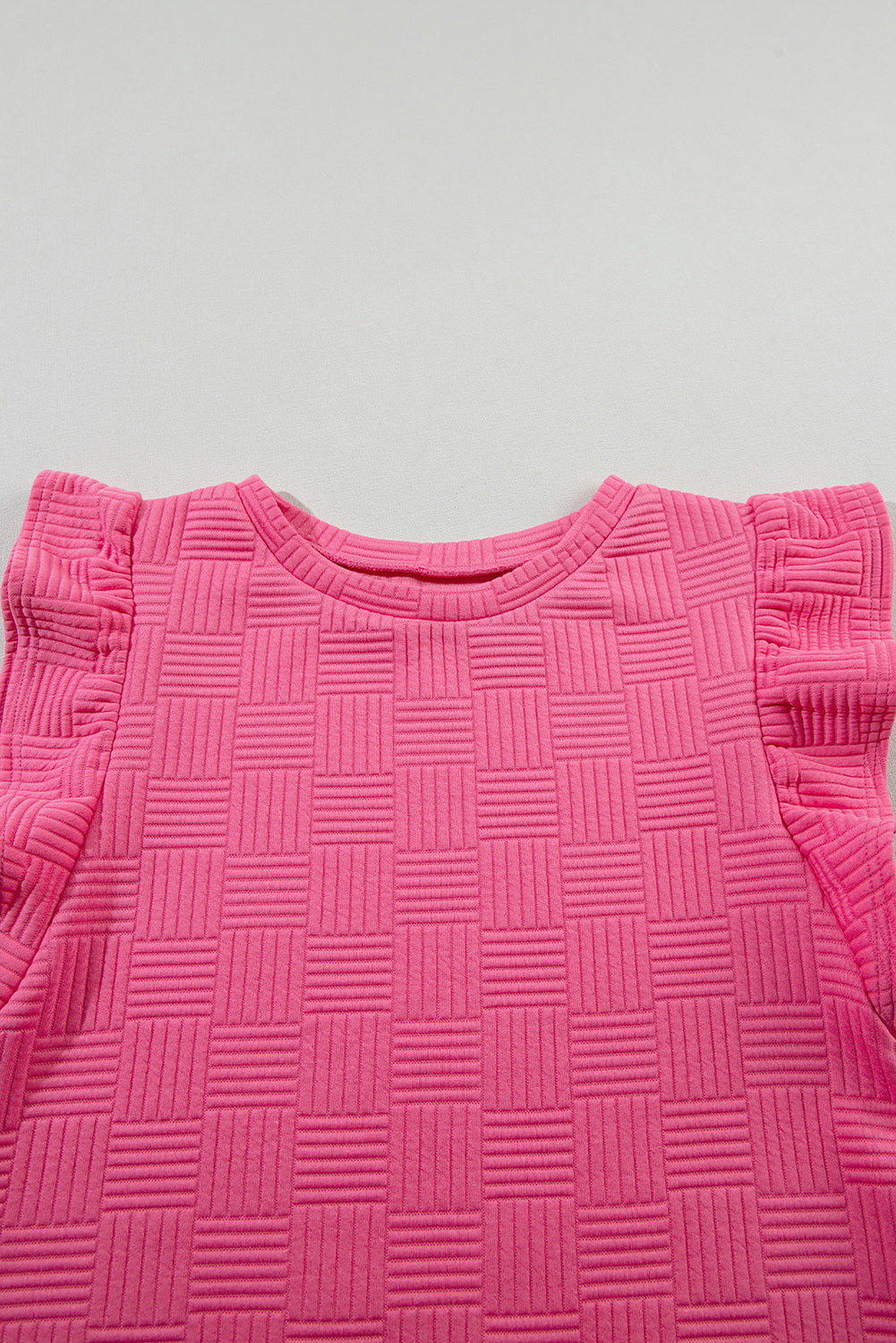 Bonbon Textured Ruffled Sleeve Tee and Drawstring Elastic Waistband Shorts Set