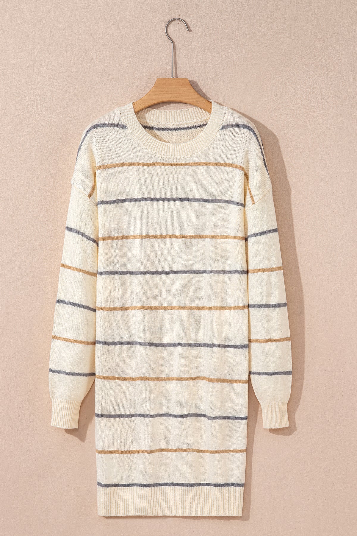 Multicolour Striped Print Drop Shoulder Shift Sweater Mini Dress