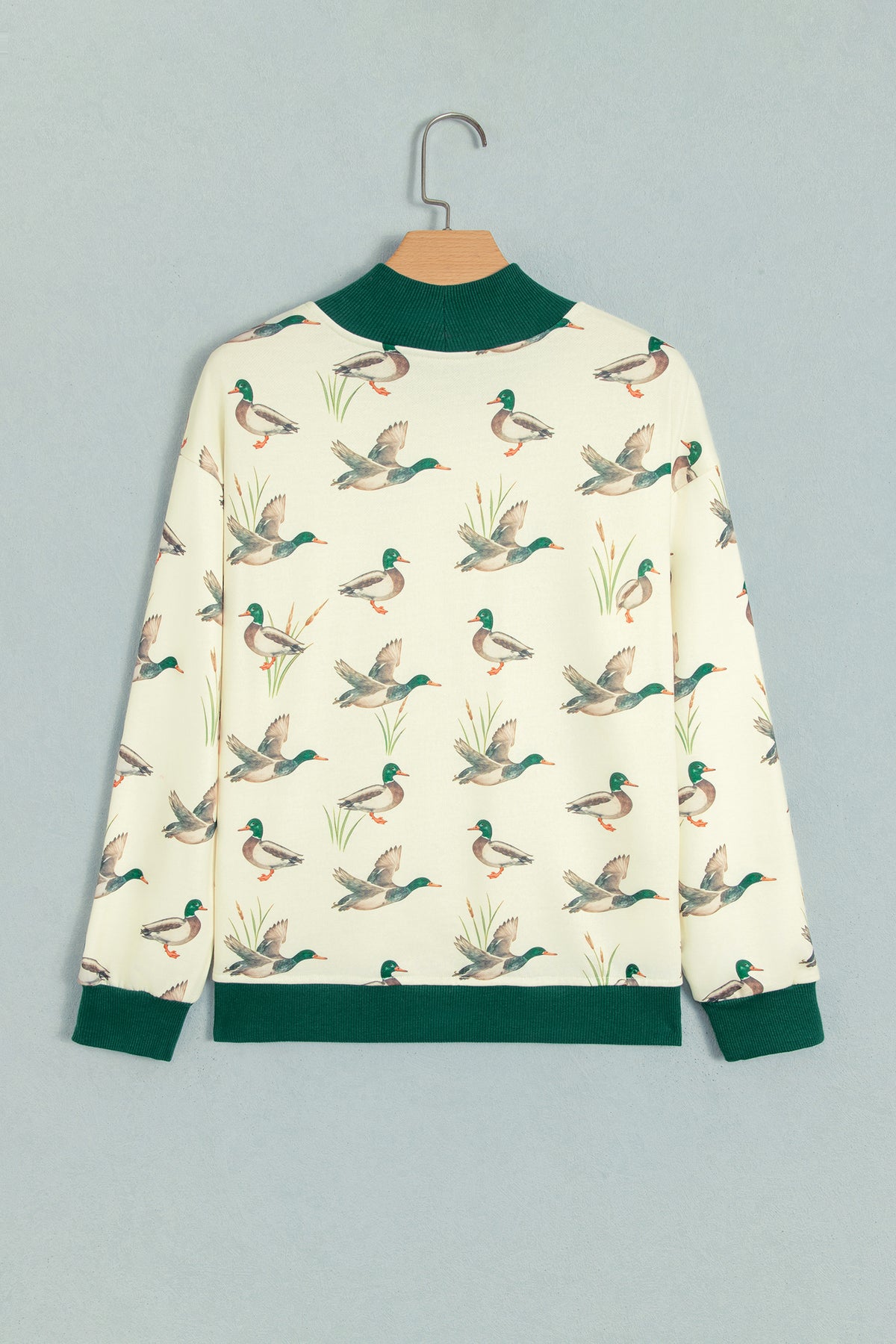 Multicolour Mallard Print Colorblock High Neck Sweatshirt