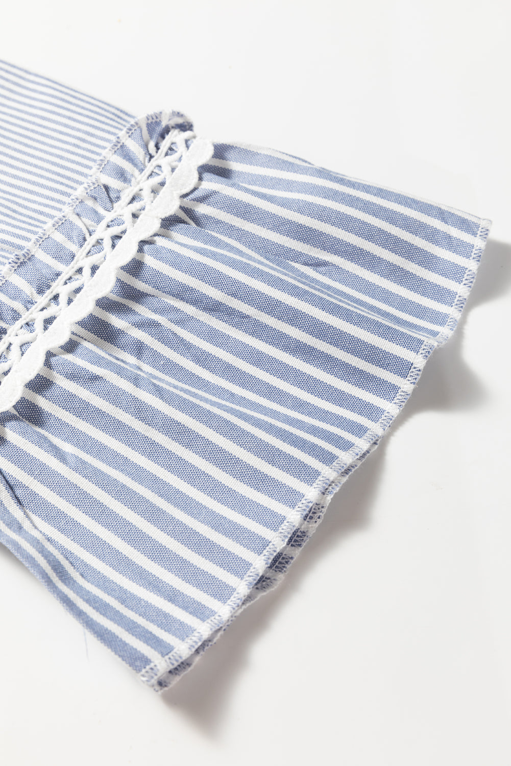 Sky Blue Stripe Patchwork Crossed Lace Bracelet Sleeve Maxi Dress