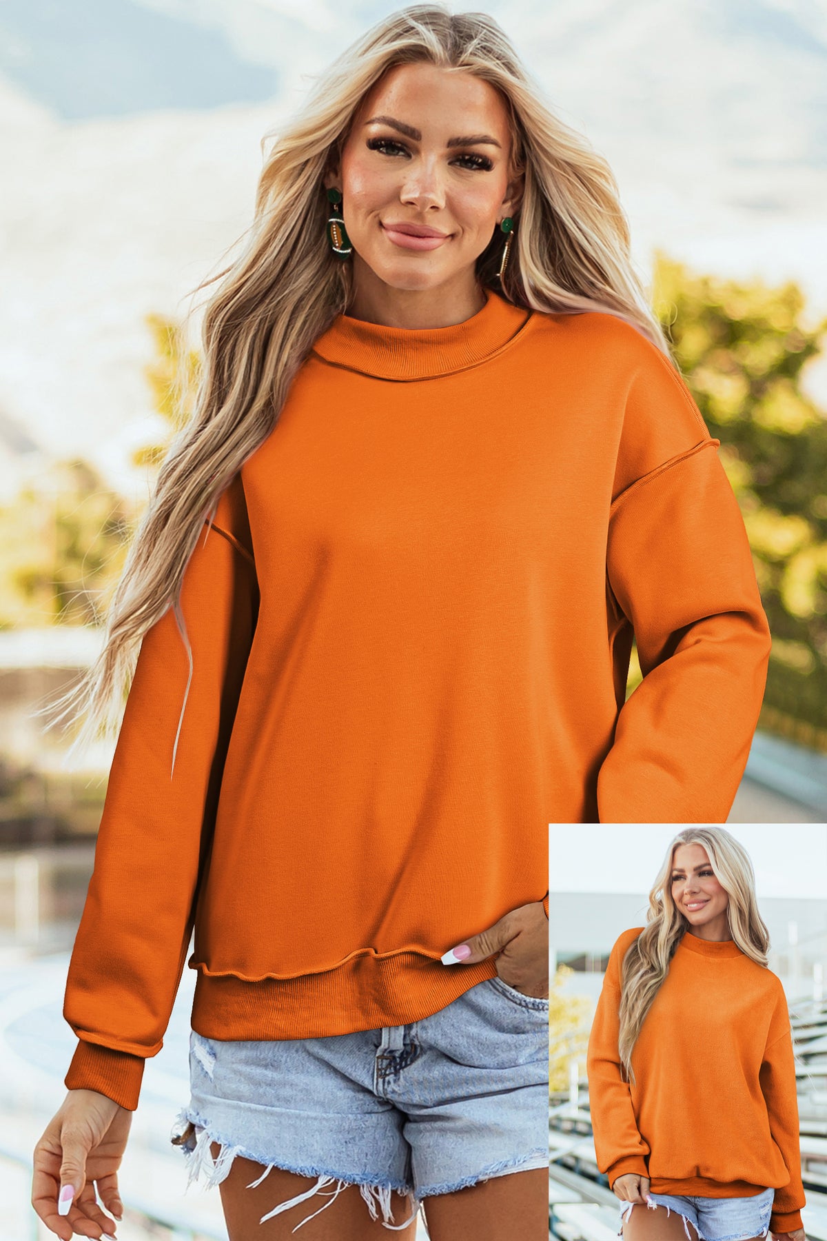 Bluing Oversize Reversible Mock Neck Sweatshirt