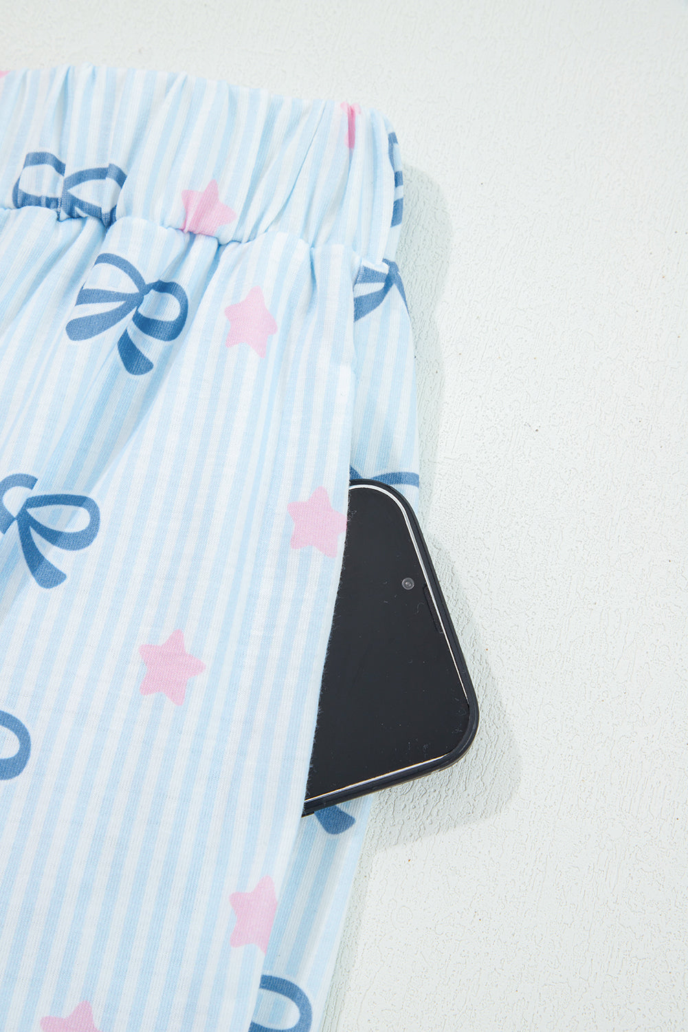 Sky Blue Stripe Bow Star Print Tied Detail Lounge Set