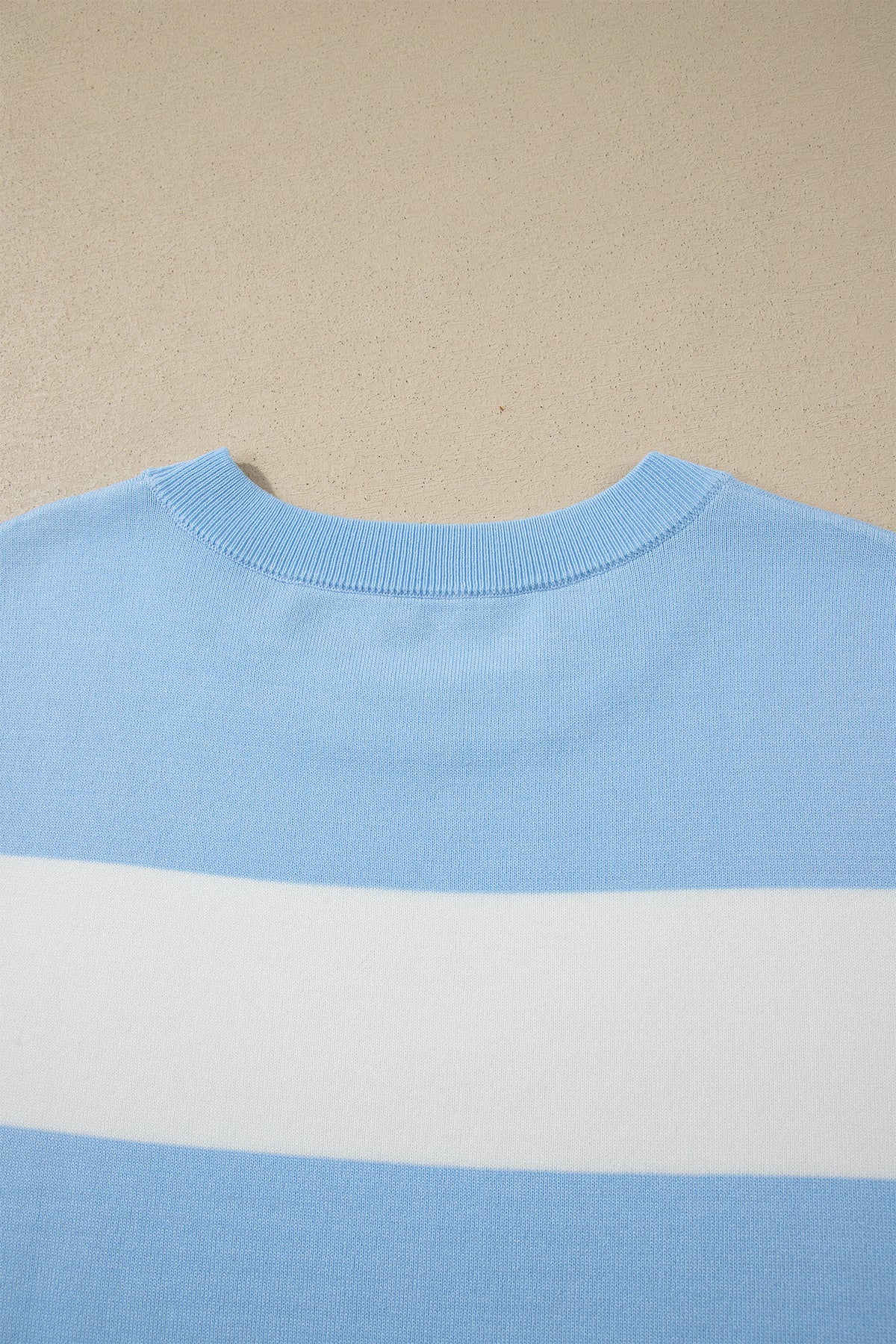 Sky Blue Stripe Color-Block Plus Size Short-Sleeve Sweater