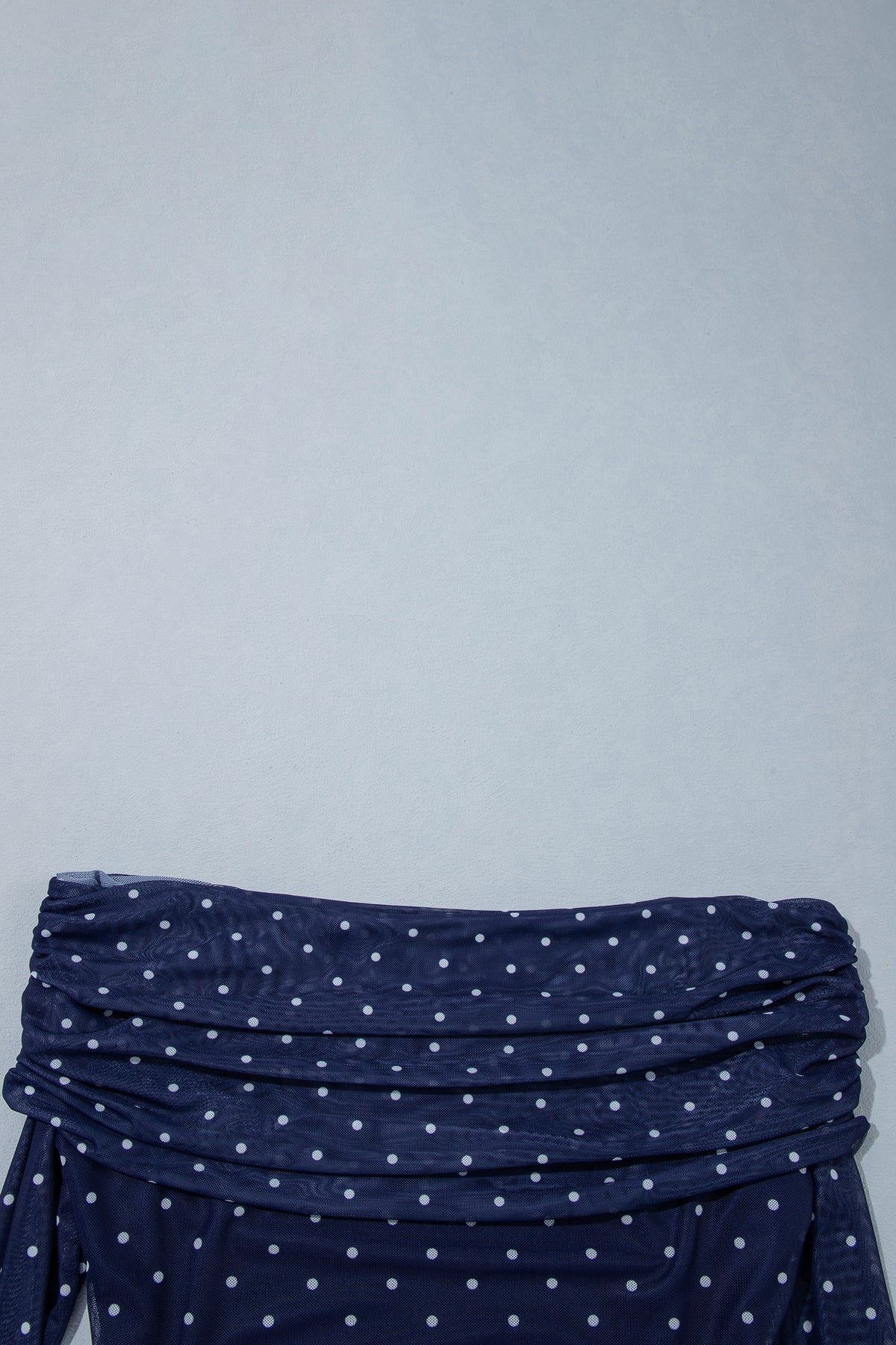 Blue Off Shoulder Polka Dot Mesh Sheath Top