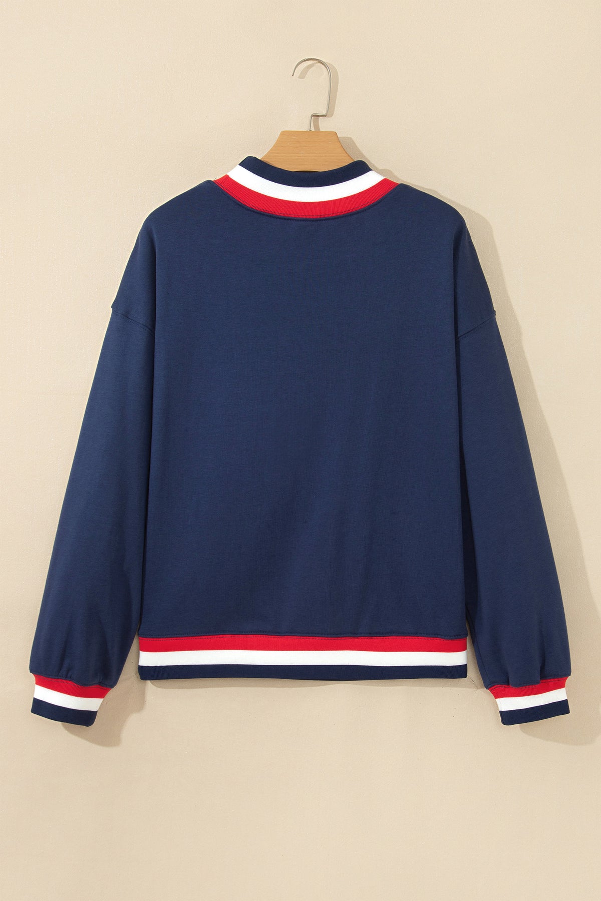 Dirty blue USA Slogan Patch Embroidery High Neck Sweatshirt