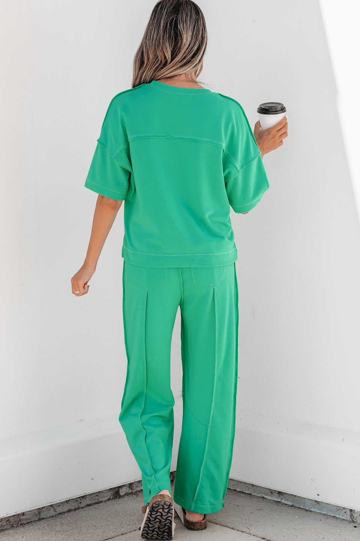 Women's Rose Red Drop Shoulder Boxy Tee and Barrel Pants Set
