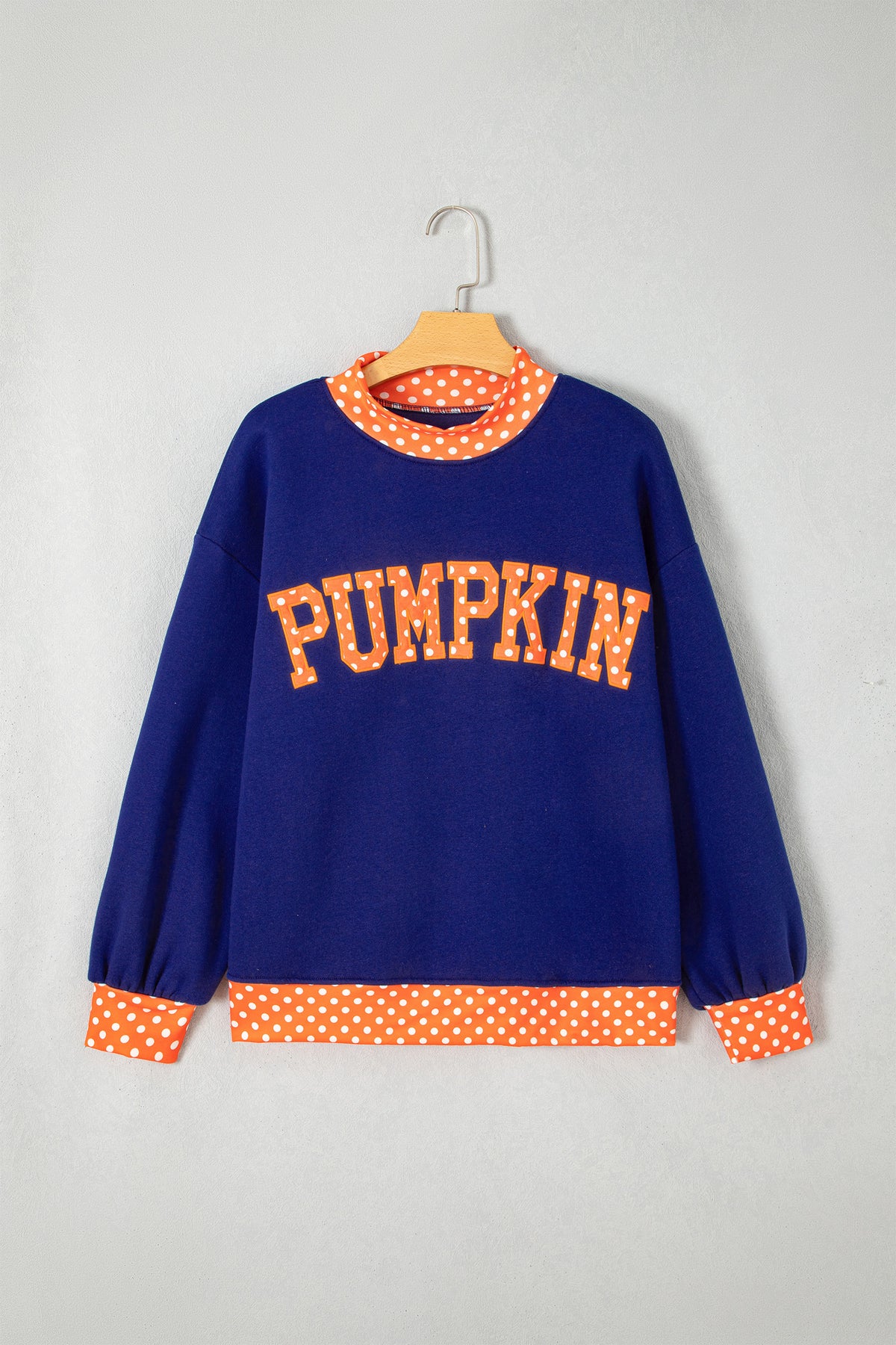 Dirty blue Polka Dot Letter Print Mock Neck Sweatshirt