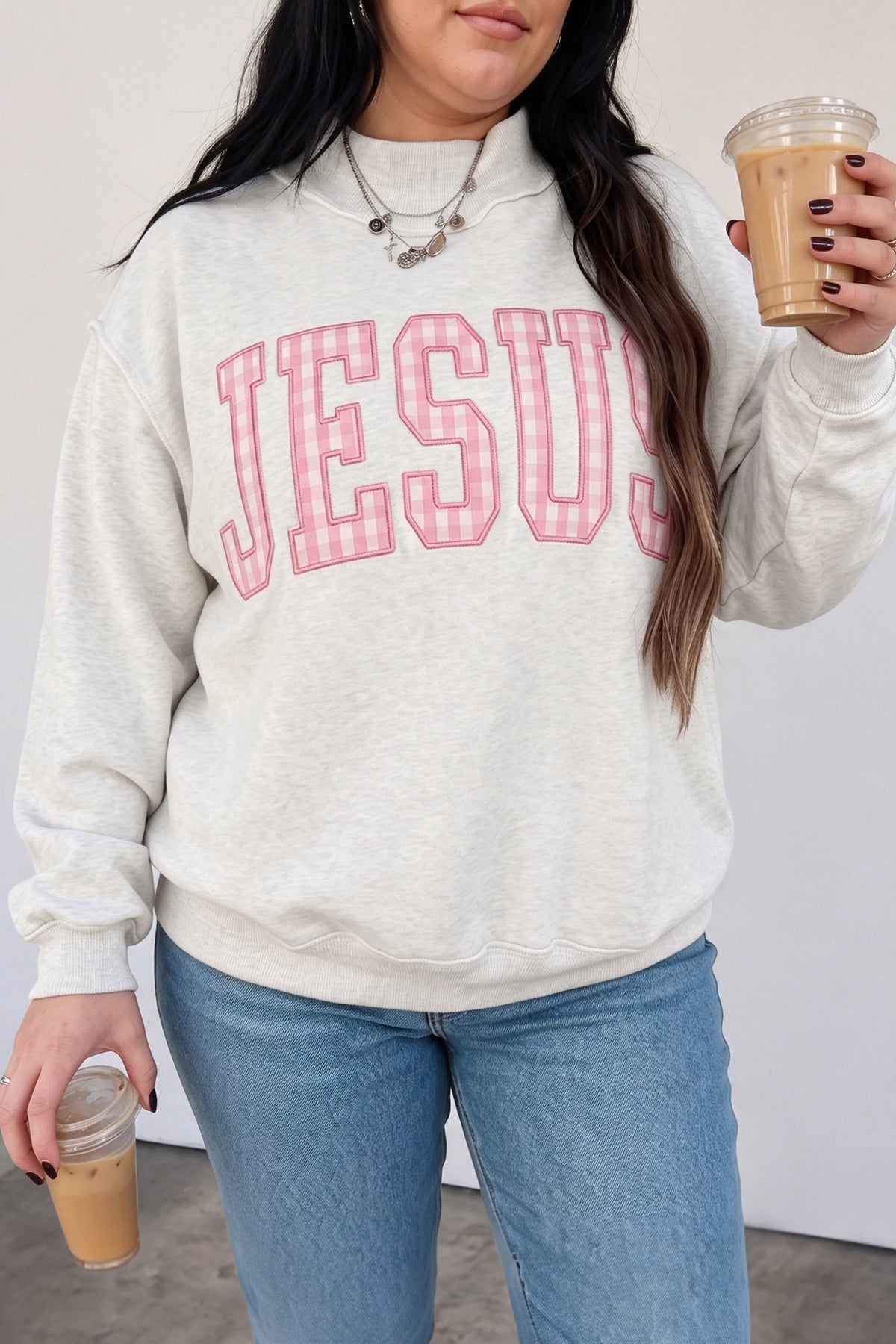 Gray Polka Dot FAITH Applique Plus Size Sweatshirt