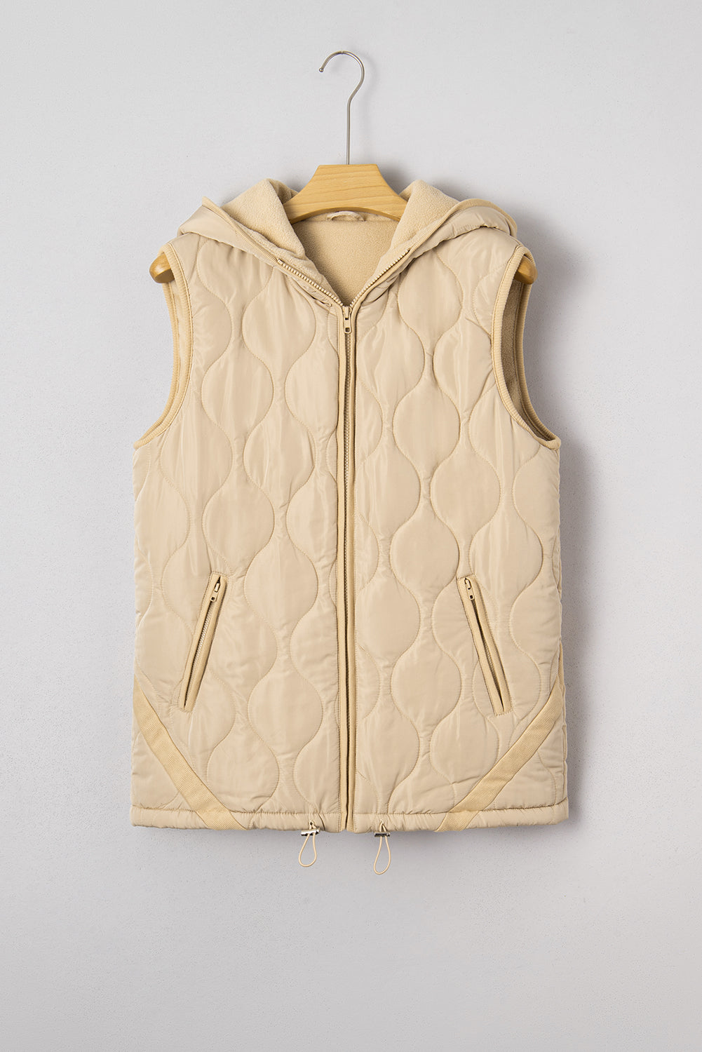 Pale Khaki Quilted Padded Winter Jacket Vest with Fleece Lining