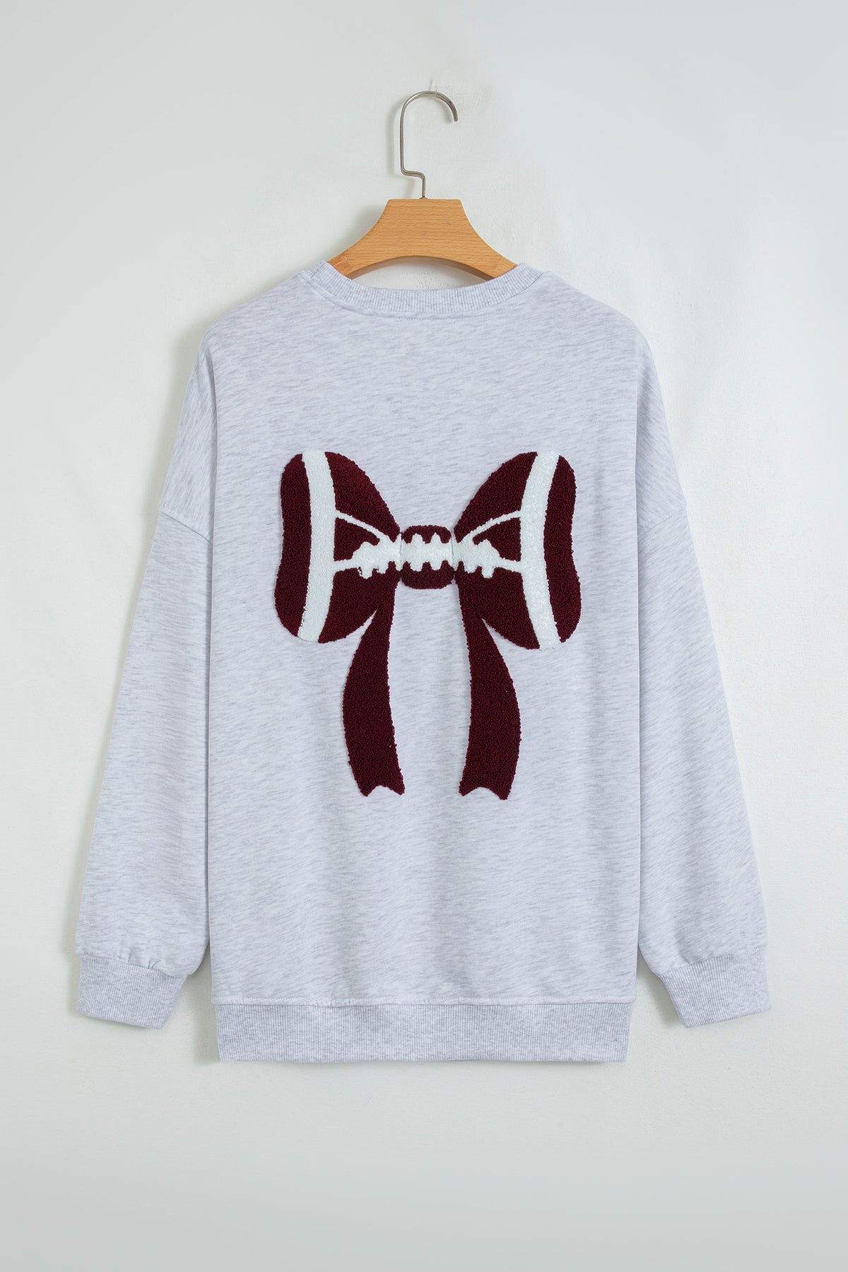 Gray Chenille Embroidered Rugby Bow Game Day Sweatshirt