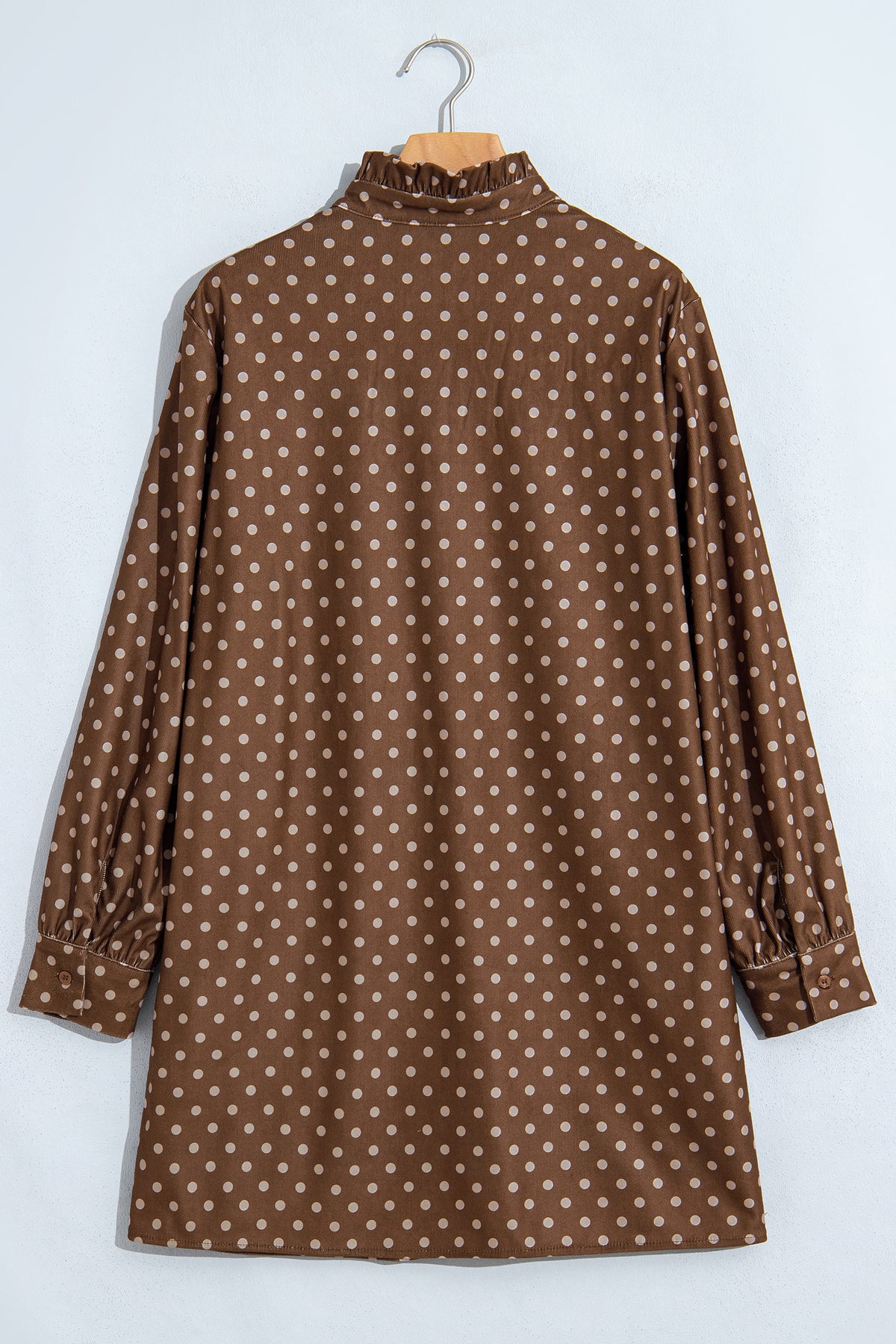 Brown Polka Dot Corduroy V-Neck Mini Dress