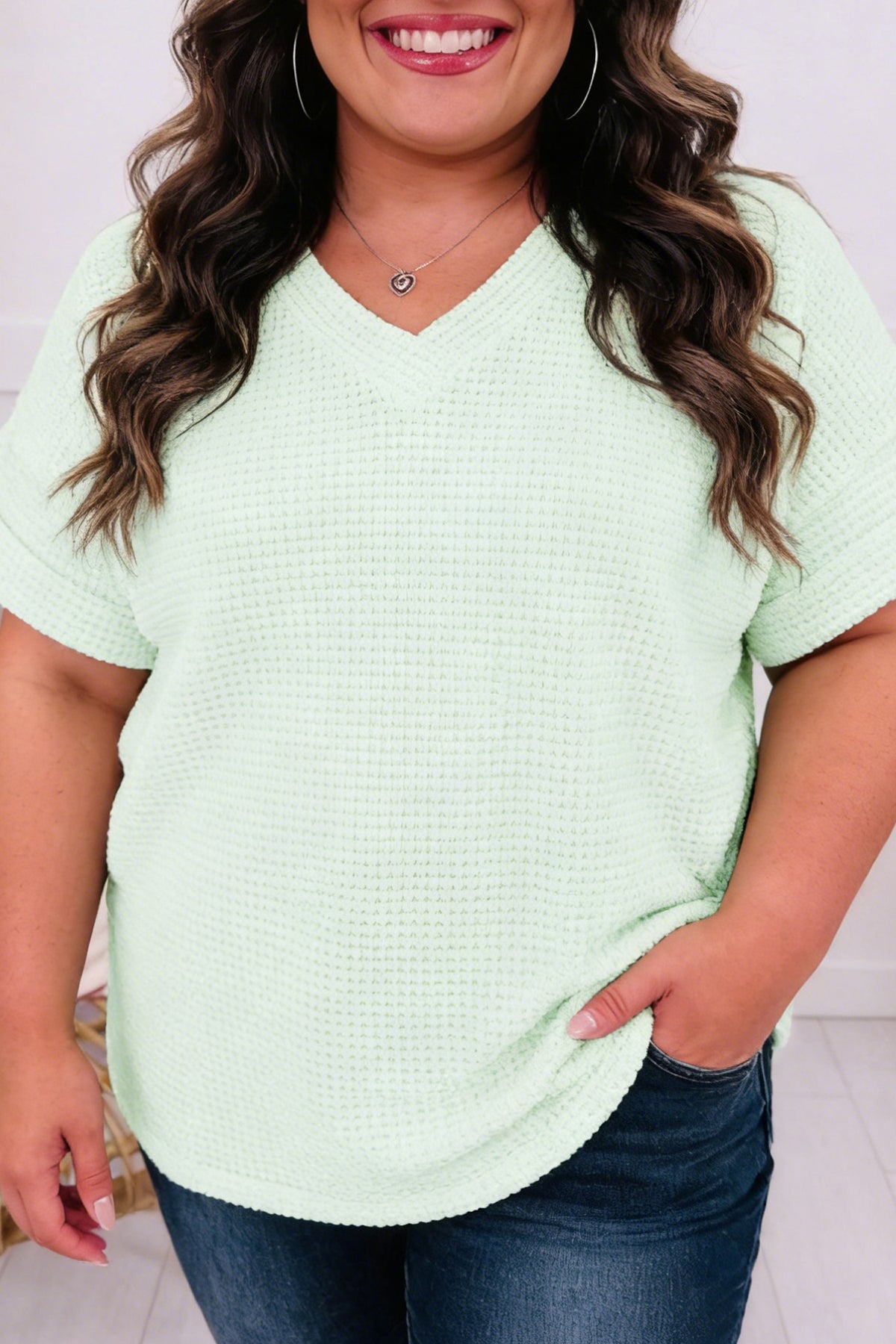 Wisteria V-Neck Short-Sleeve Plus Size Waffle Knit Top