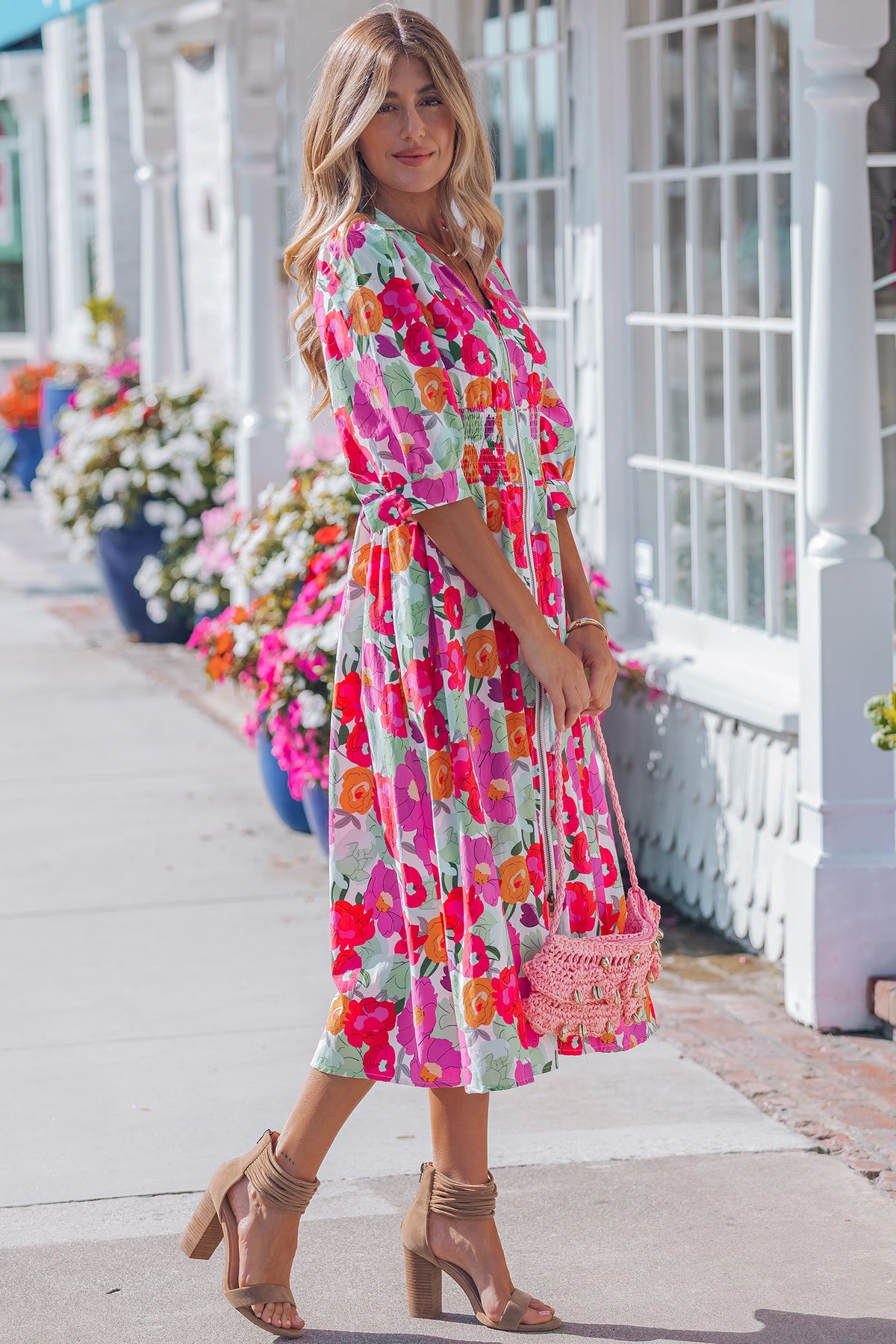 Rose Floral V-Neck Dress
