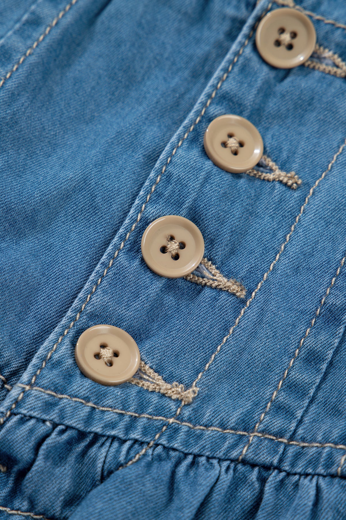 Sky Blue Half Buttons Pleated High Waist Denim Mini with Skirt