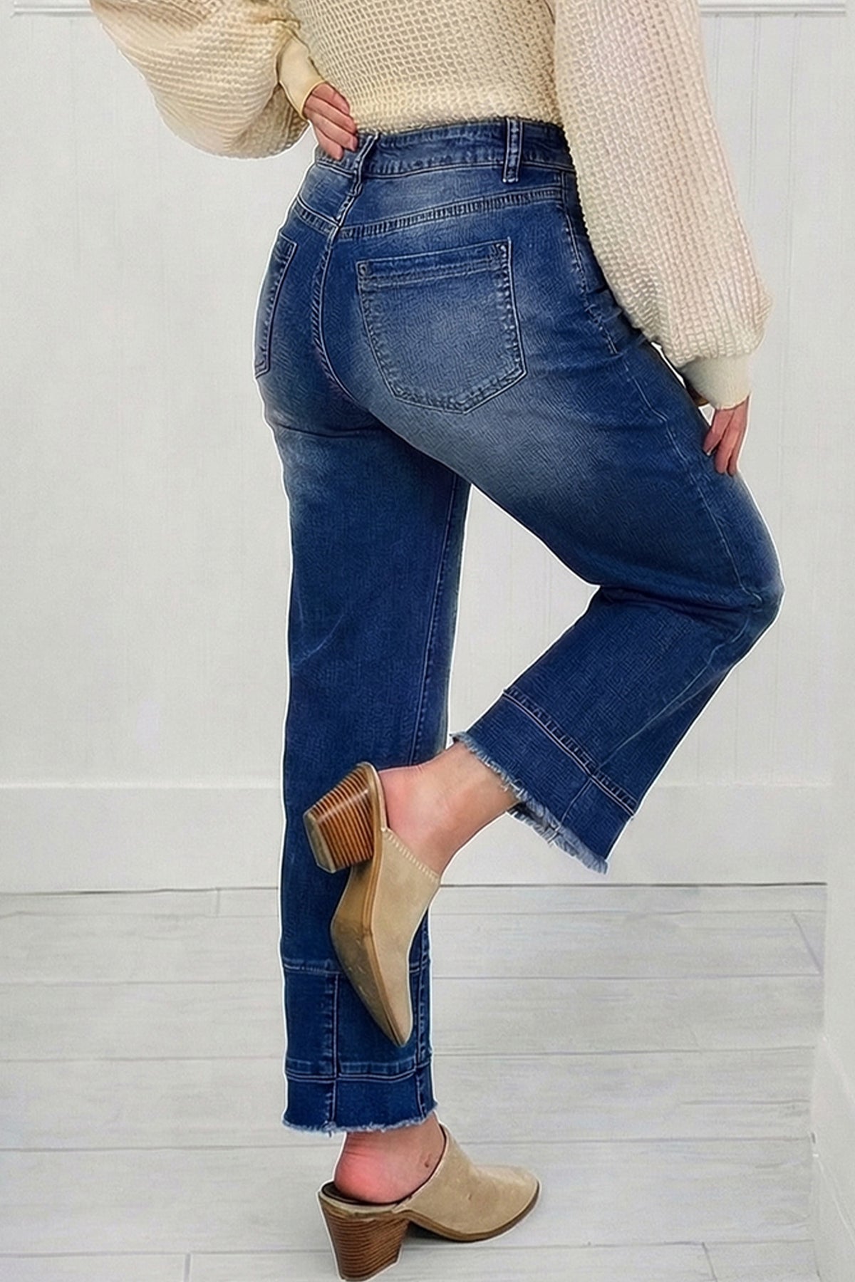 Sky Blue Chic Seam Raw Hem Ankle Length Jeans