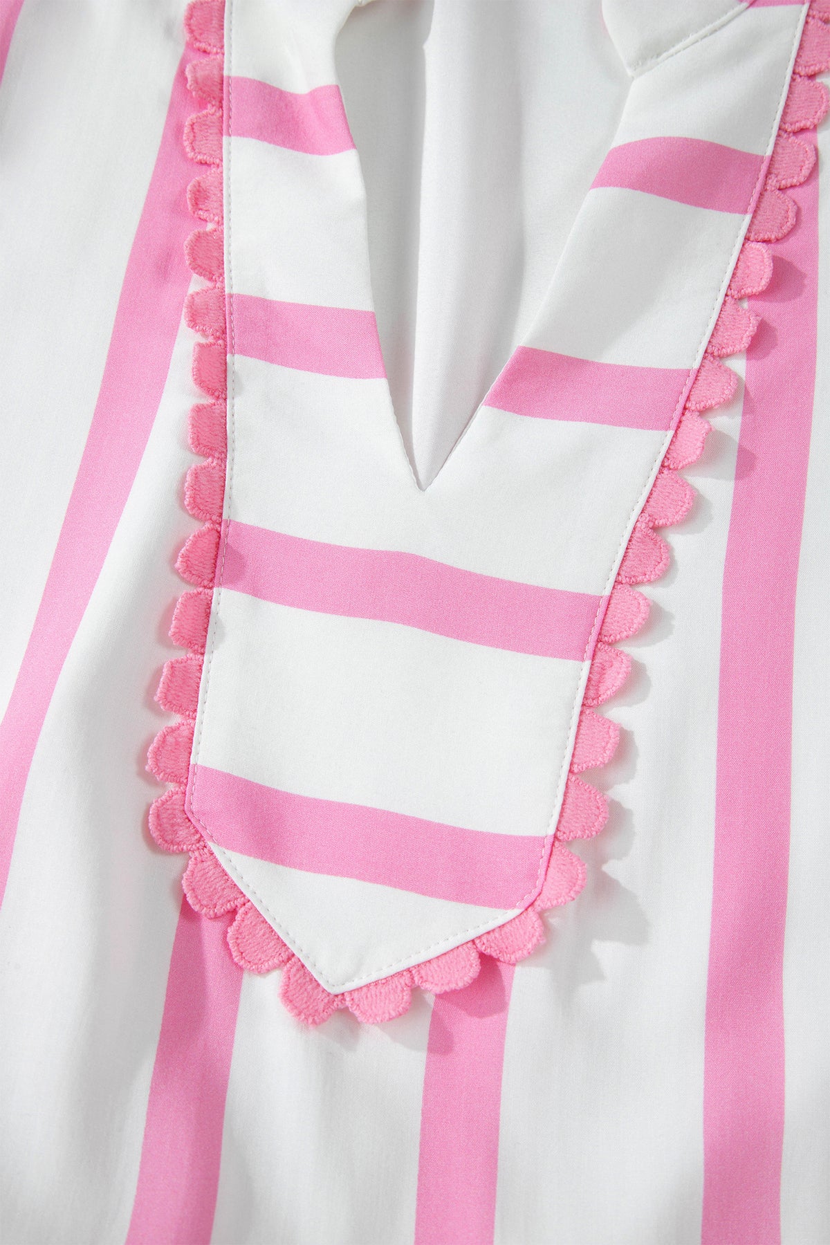 Pink Stripe Plus Size V-Neck Short Puff Sleeve Tiered Maxi Dress