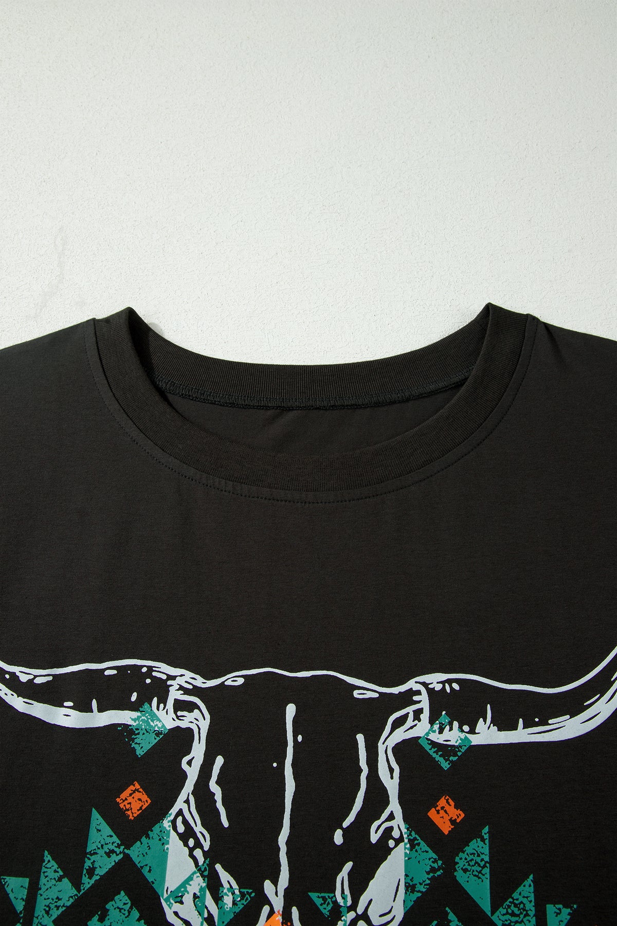 Carbon Grey Plus Size Western Aztec Bull Skull Printed T-Shirt