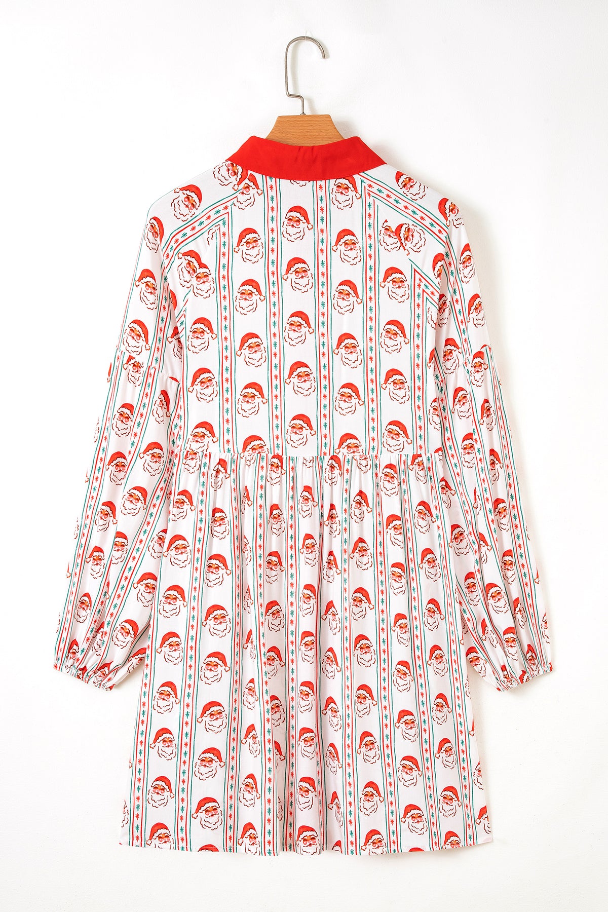 White Father Christmas Contrast Collar Long Sleeve A-line Mini Dress