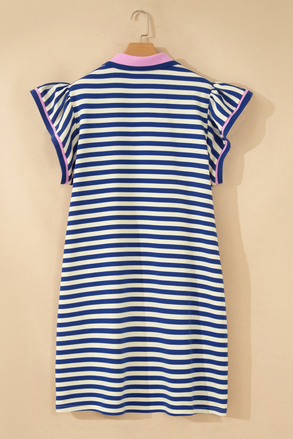 Dark Blue Striped Shift Dress Color-Block V-Neck Short-Sleeve Casual Summer