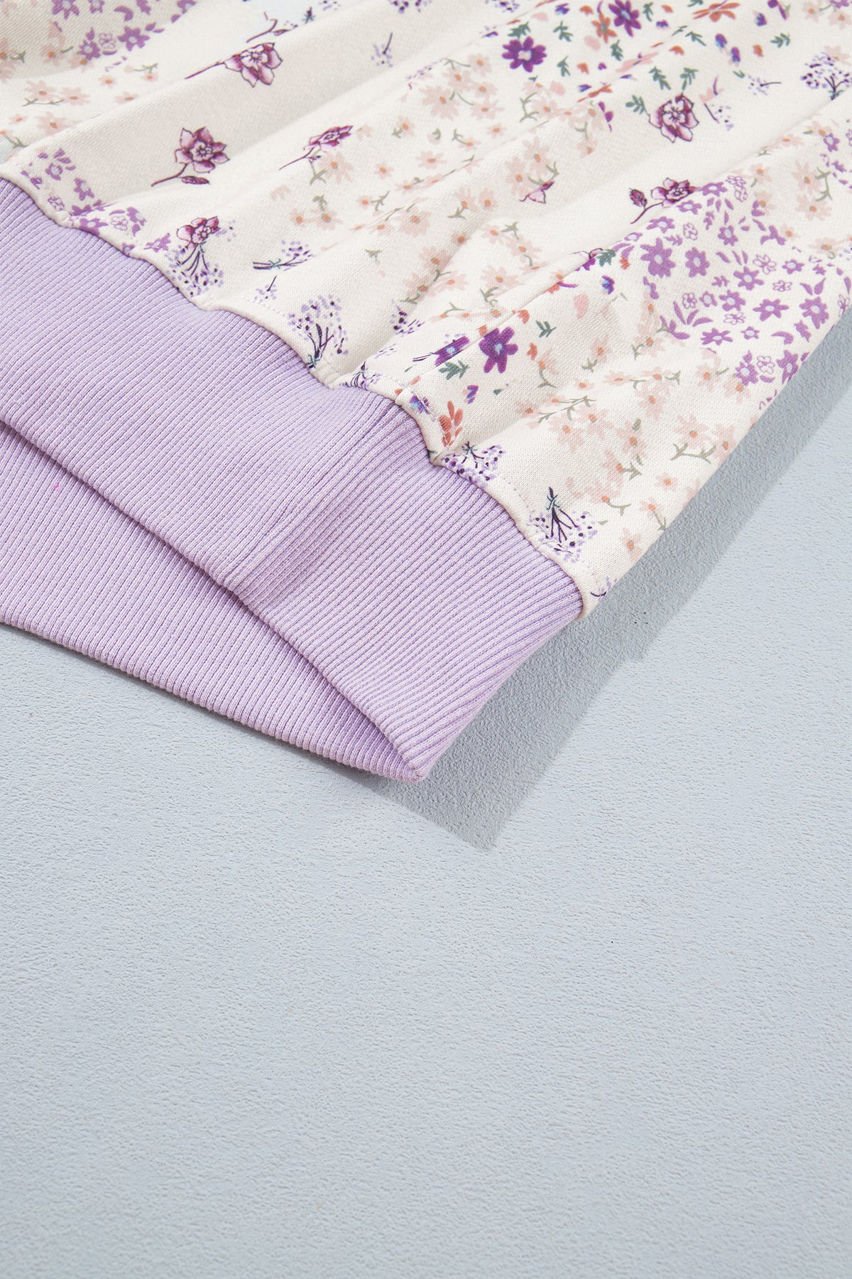 Purple Floral Print High Neck Sleeve Paneling Sweatshirt