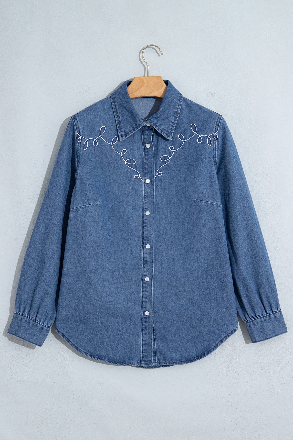 Dusk Blue Western Embroidered Collar Denim Shirt