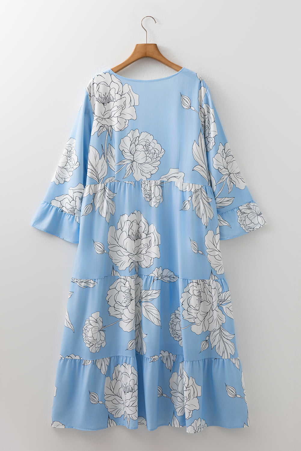Sky Blue Floral Tiered Plus Size Maxi Dress