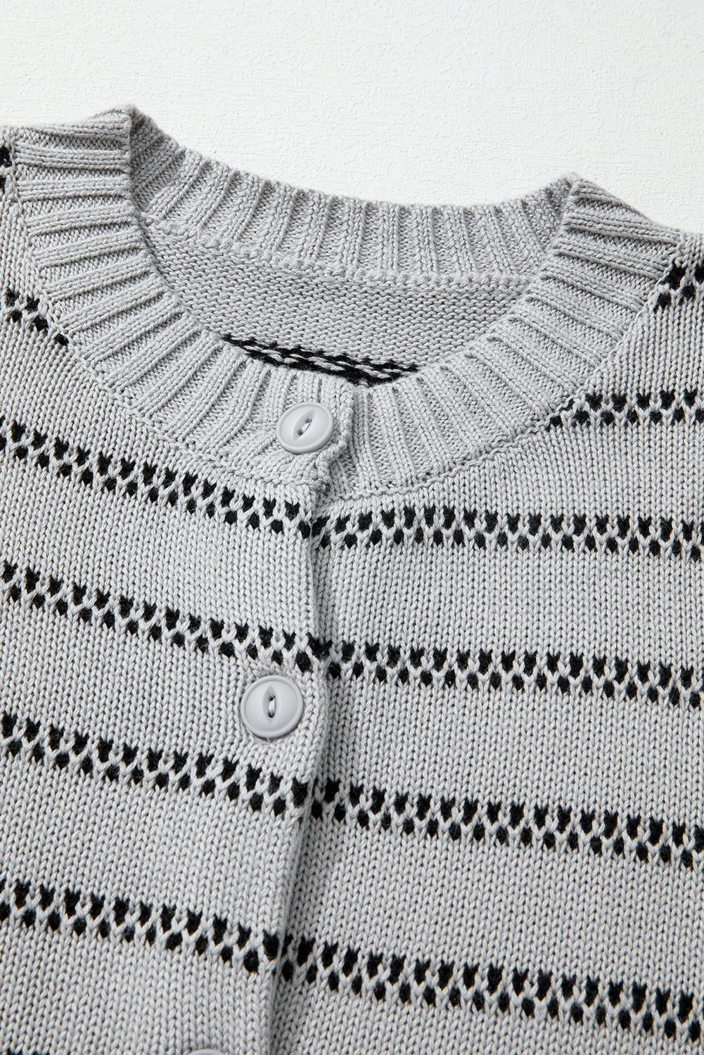 Gray Stripe Button Front Ribbed Trim Short Cardigan