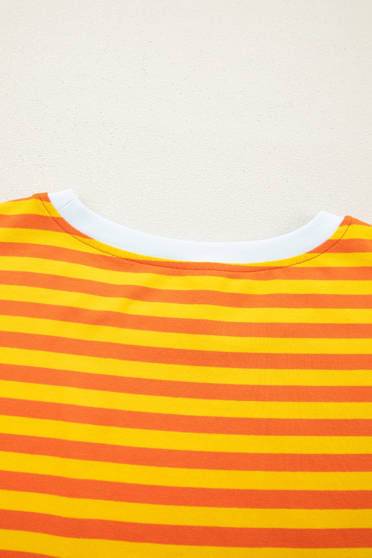 Orange Stripe Contrast Crew Neck Drop Shoulder Loose Tee