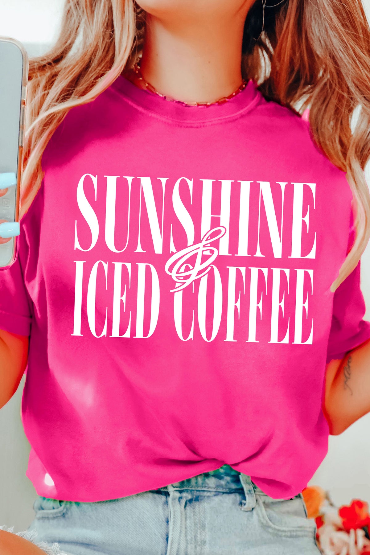 Rose Red SUNSHINE ICED COFFEE Casual Summer T-Shirt