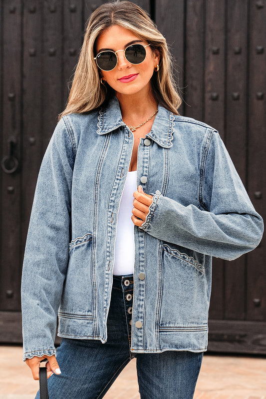Myosotis Scallop Collar Patched Pocket Mineral Washed Denim Jacket