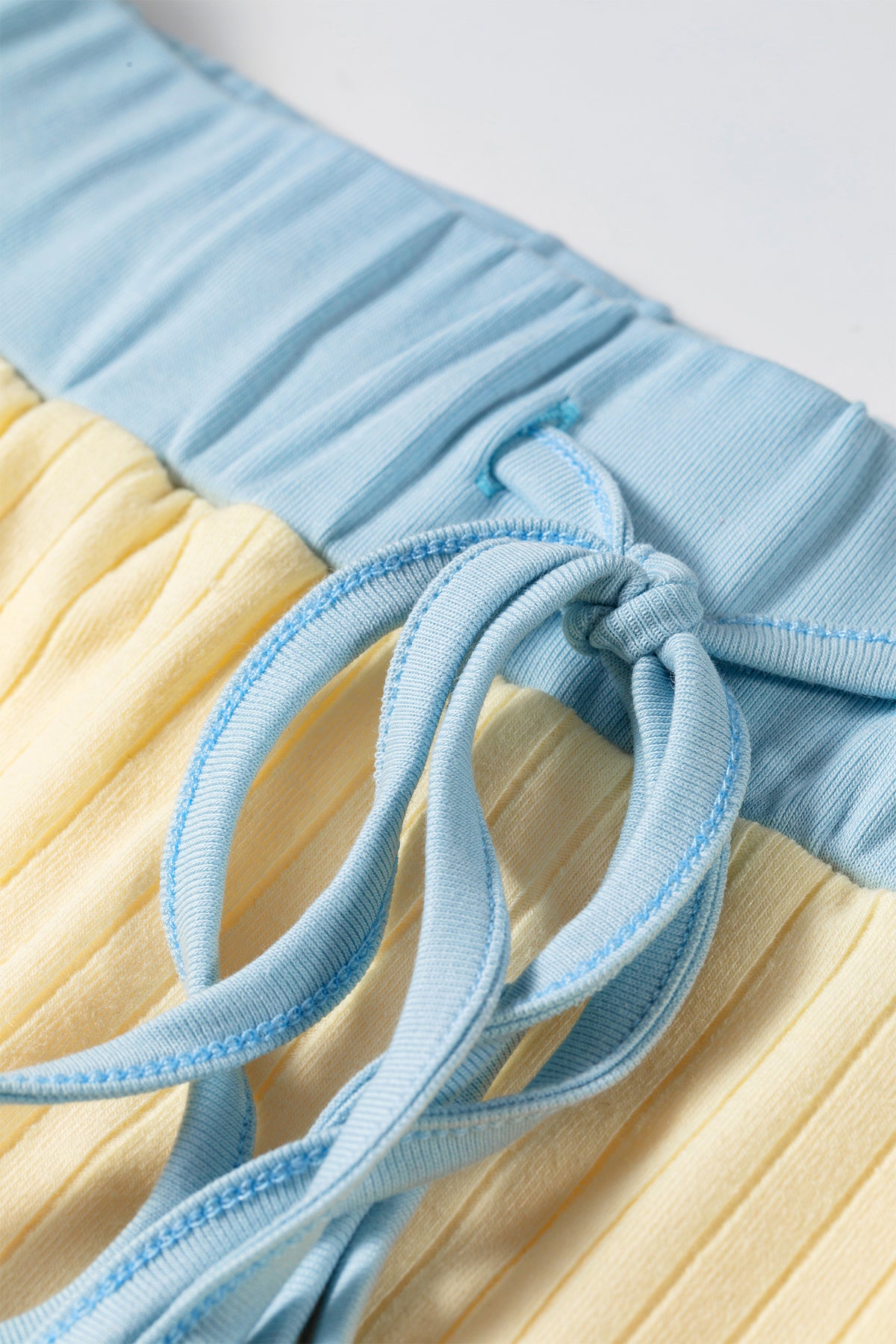 Women's Yellow Ribbed Knit Color Block Trim Tee and Drawstring Skort Set